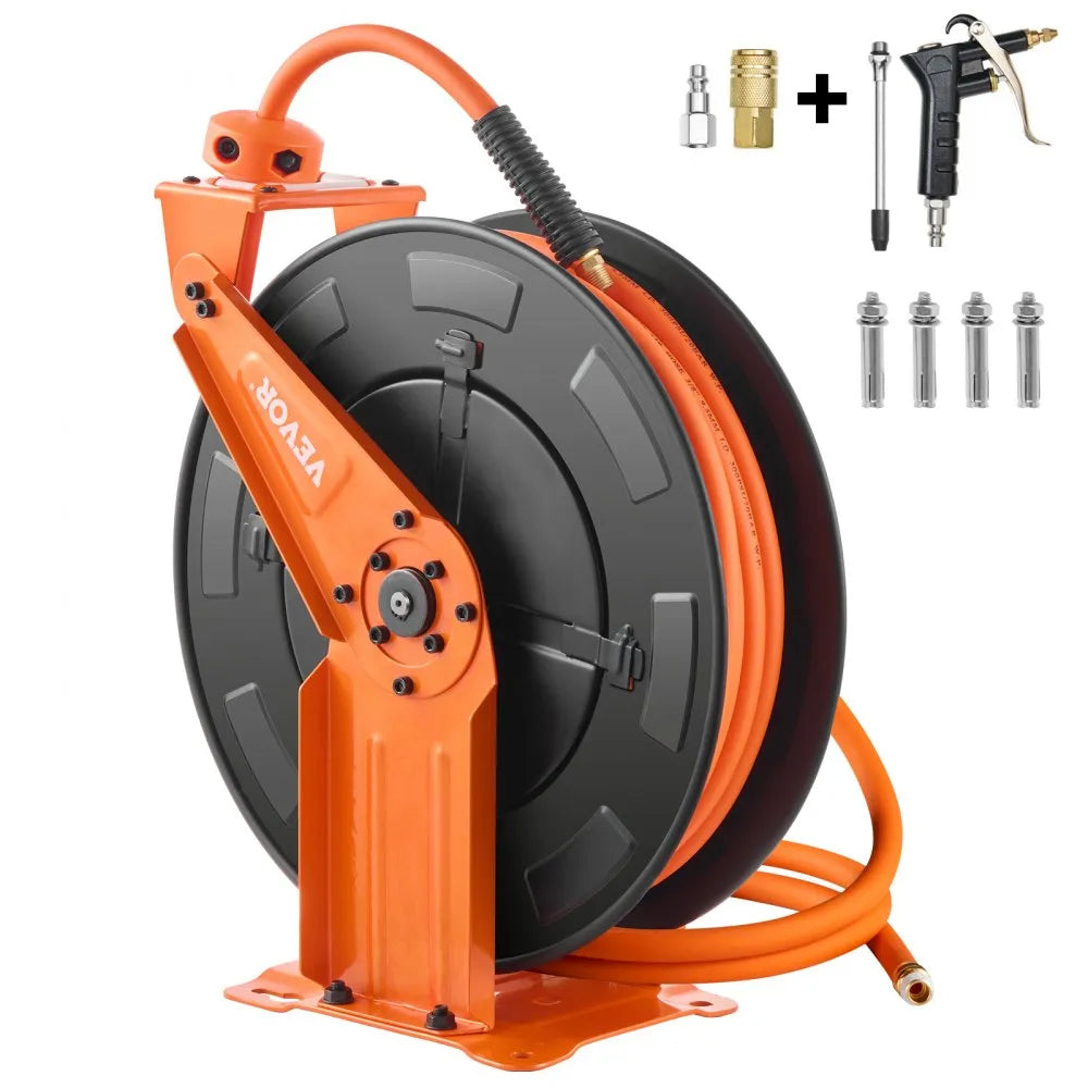 NTS-A15B - 65ft Retractable Air Hose Reel with Auto-Rewind and Dual Arms