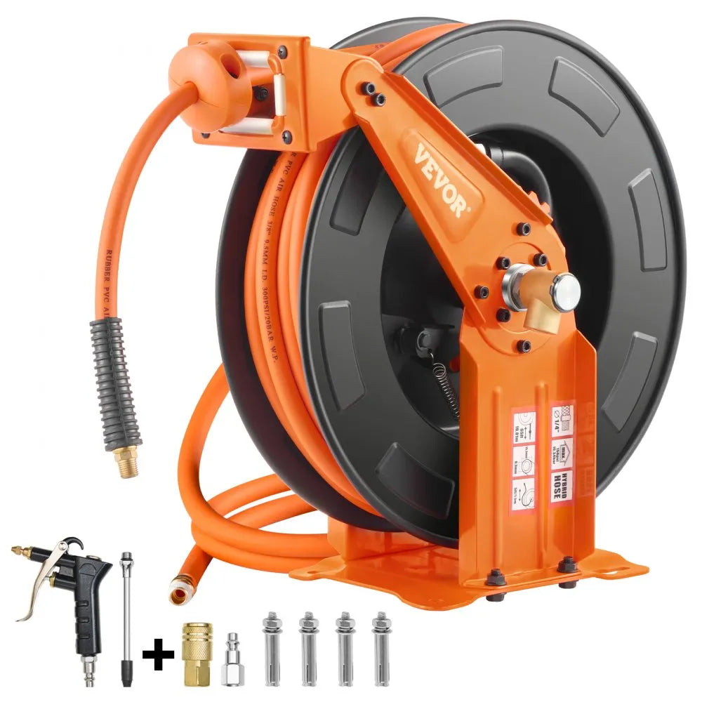 NTS-A15B - 65ft Retractable Air Hose Reel with Auto-Rewind and Dual Arms