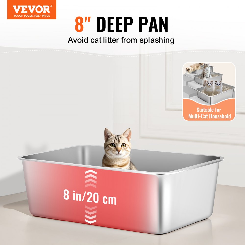 BP101 - Spacious 7.87" Deep Cat Litter Box for Multi-Cat Homes