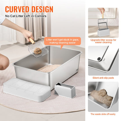 BP101 - Spacious 7.87" Deep Cat Litter Box for Multi-Cat Homes