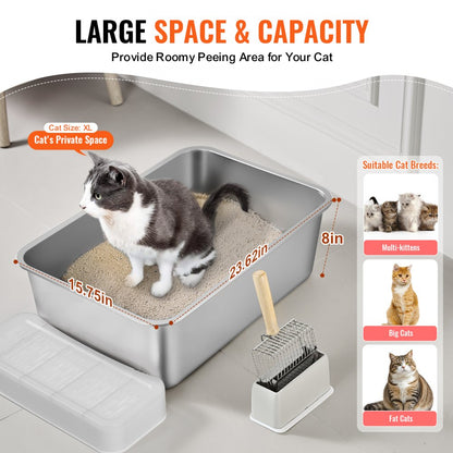 BP101 - Spacious 7.87" Deep Cat Litter Box for Multi-Cat Homes