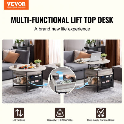 KLCT-14 - Adjustable Lift Top Coffee Table with Hidden Storage Compartments