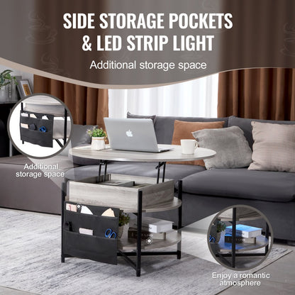 KLCT-14 - Adjustable Lift Top Coffee Table with Hidden Storage Compartments