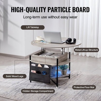 KLCT-14 - Adjustable Lift Top Coffee Table with Hidden Storage Compartments