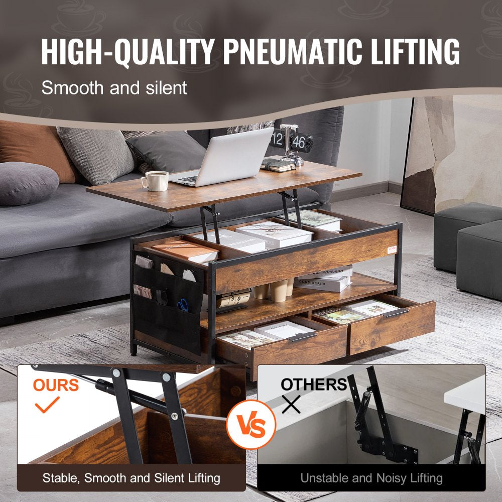 KLCT-02 - Adjustable Lift-Up Coffee Table with Storage, Brown 39.4 in
