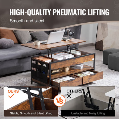 KLCT-02 - Adjustable Lift-Up Coffee Table with Storage, Brown 39.4 in