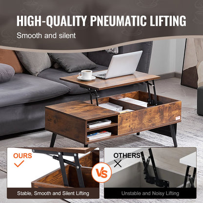 KLCT-01 - Height-Adjustable Brown Coffee Table with Storage & Durable Design