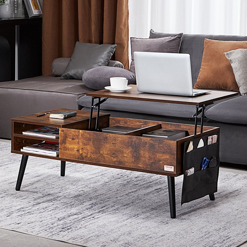 KLCT-01 - Height-Adjustable Brown Coffee Table with Storage & Durable Design