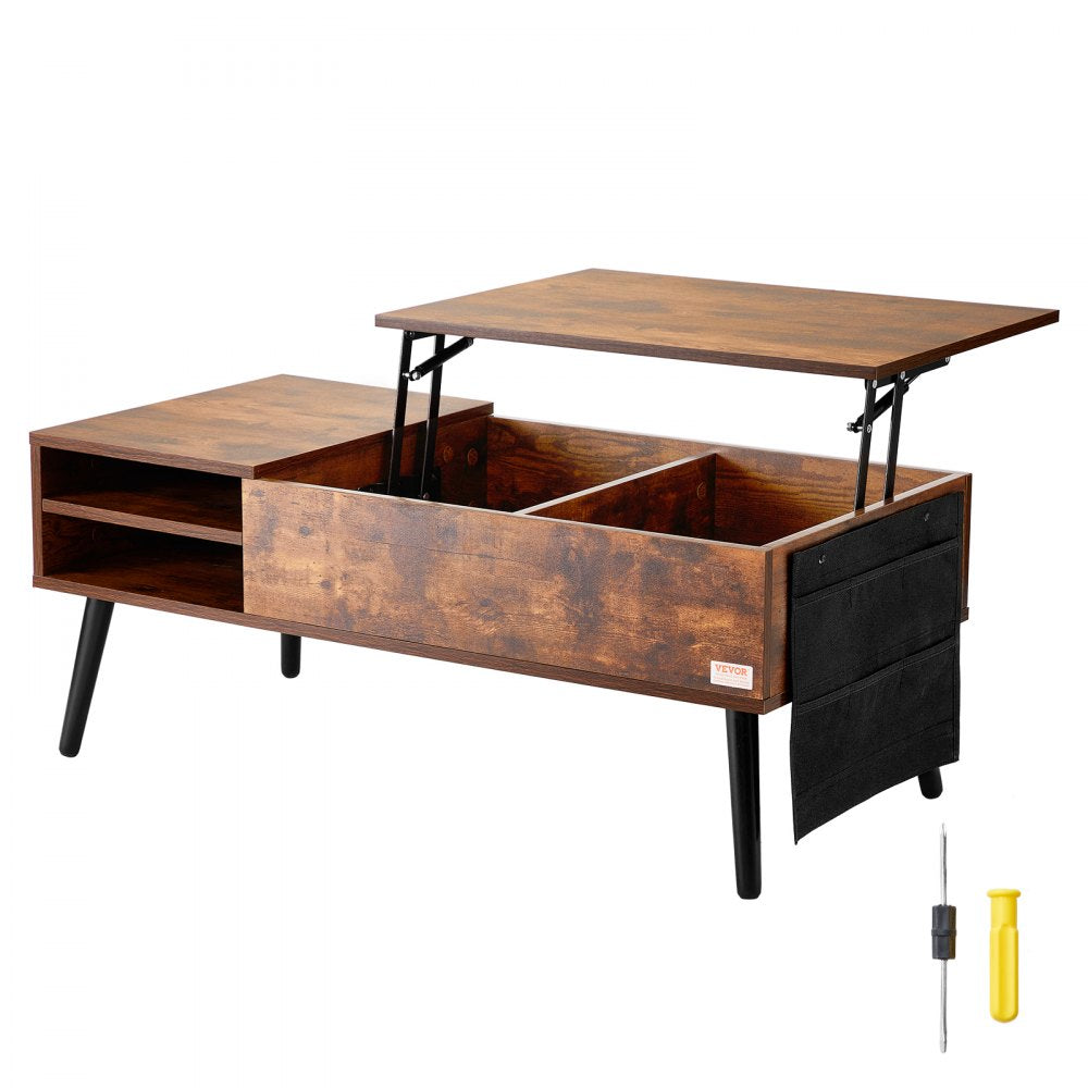 KLCT-01 - Height-Adjustable Brown Coffee Table with Storage & Durable Design