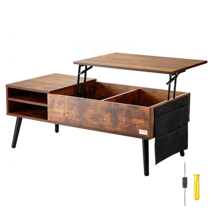 KLCT-01 - Height-Adjustable Brown Coffee Table with Storage & Durable Design