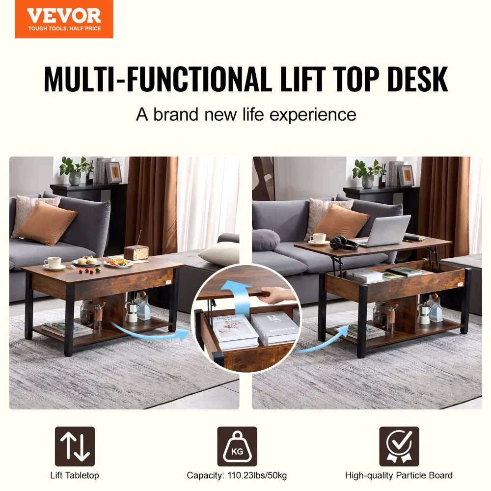 KLCT-11 - Versatile 41.7" Lift-Up Coffee Table with Storage Solutions