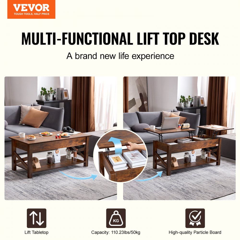 KLCT-12 - Adjustable 47.5" VEVOR Coffee Table with Hidden Storage