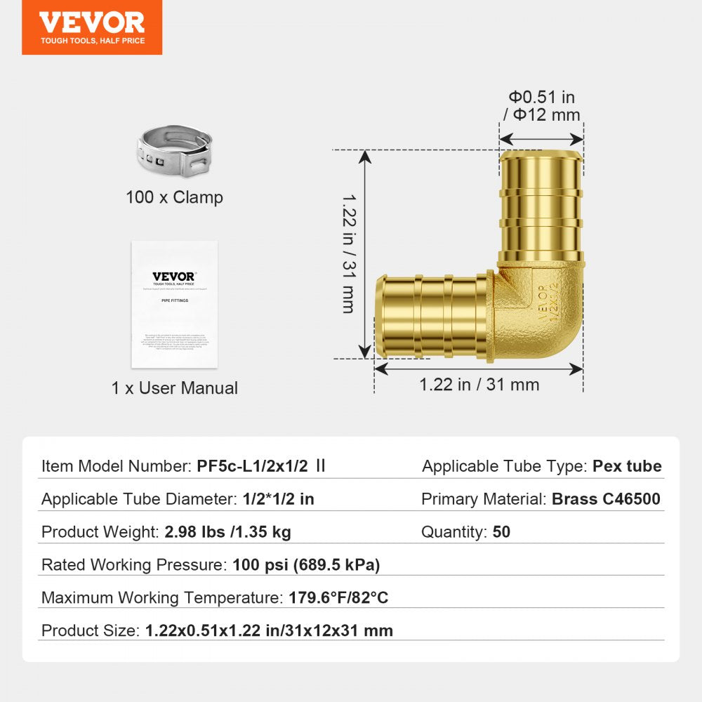 PF5c-L1/2x1/2 Ⅱ - Brass Pipe Fittings for PEX/PP, Easy Install