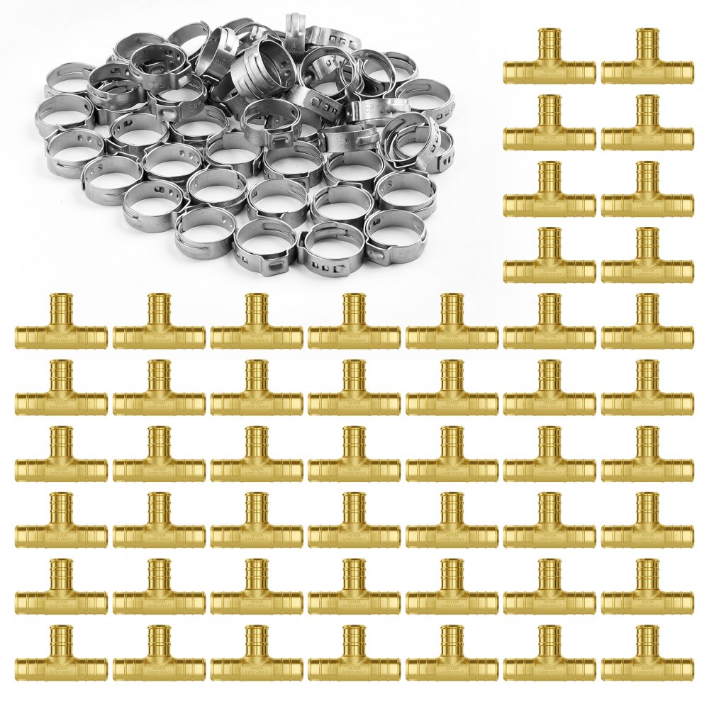 PF5c-T1/2x1/2x1/2 Ⅱ - Durable Brass Tee Fittings for Plumbing, 50PCS