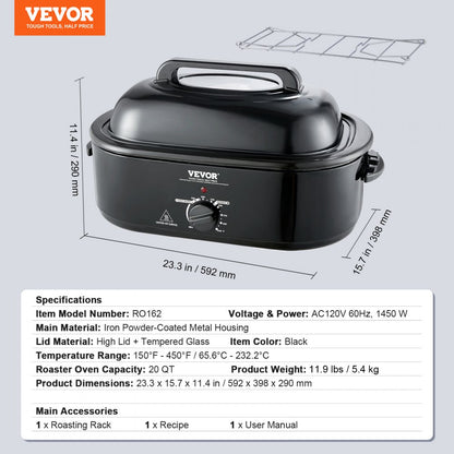 RO162 - 20 QT VEVOR Electric Roaster with Self-Basting Lid & Glass Window