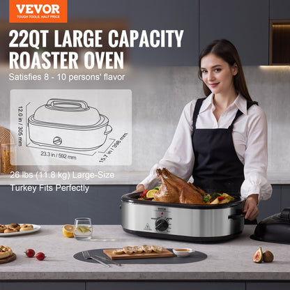 RO188 - 22QT Stainless Steel Turkey Roaster Oven with Self-Basting Lid