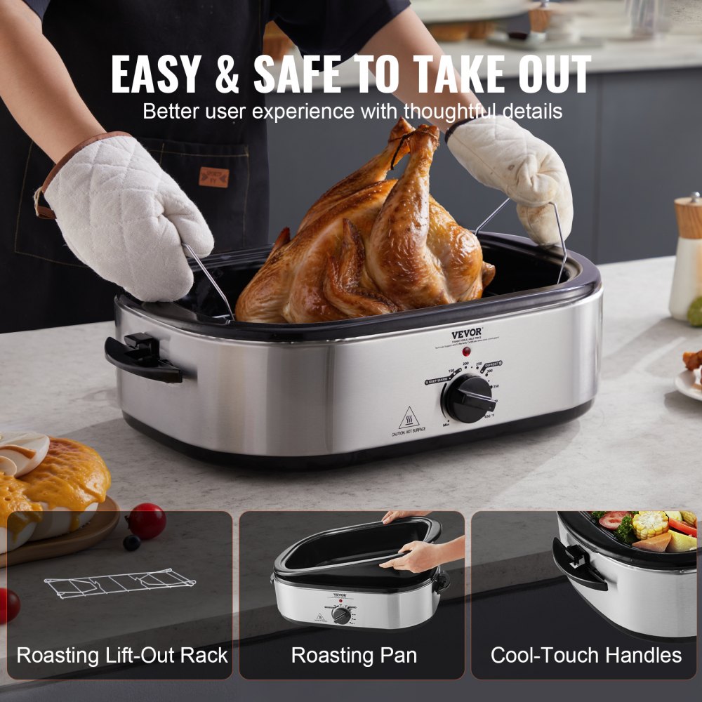 RO188 - 22QT Stainless Steel Turkey Roaster Oven with Self-Basting Lid