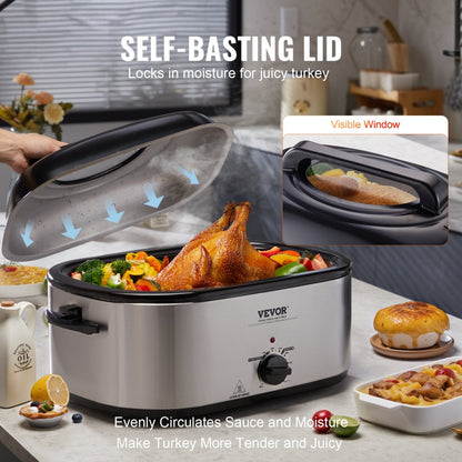 RO2 - 24 QT VEVOR Turkey Roaster with Self-Basting Lid & Glass Window