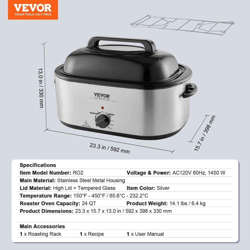 RO2 - 24 QT VEVOR Turkey Roaster with Self-Basting Lid & Glass Window