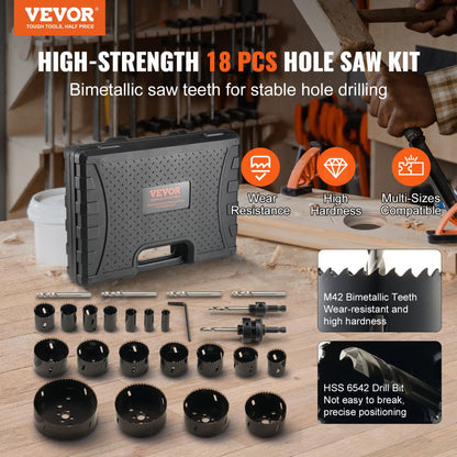 RD03-4002 - 18-Piece Hole Saw Kit for Wood, Plastic & Iron