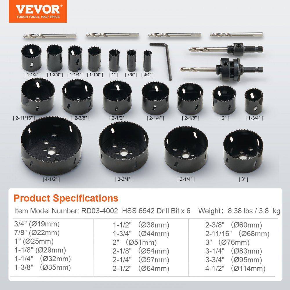 RD03-4002 - 18-Piece Hole Saw Kit for Wood, Plastic & Iron