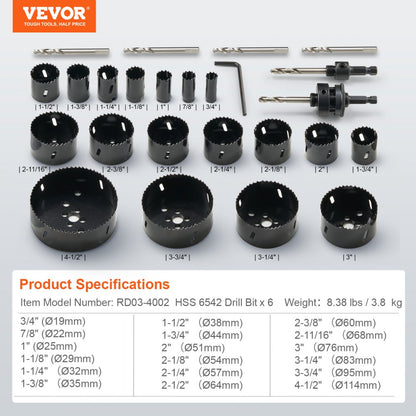 RD03-4002 - 18-Piece Hole Saw Kit for Wood, Plastic & Iron