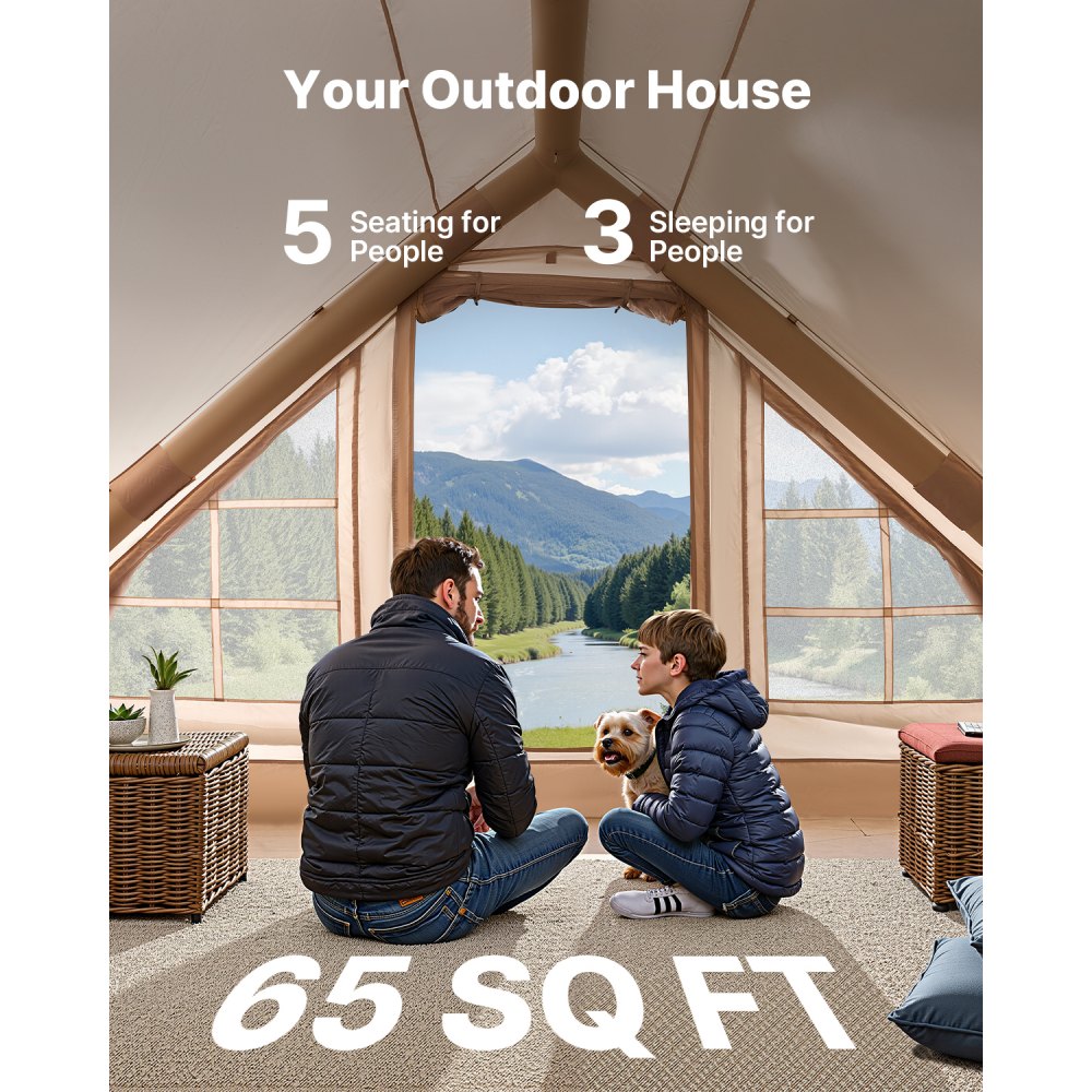 ZJTM1358 - 65 Sq.Ft. Inflatable Tent for 3-5 People, Easy Setup