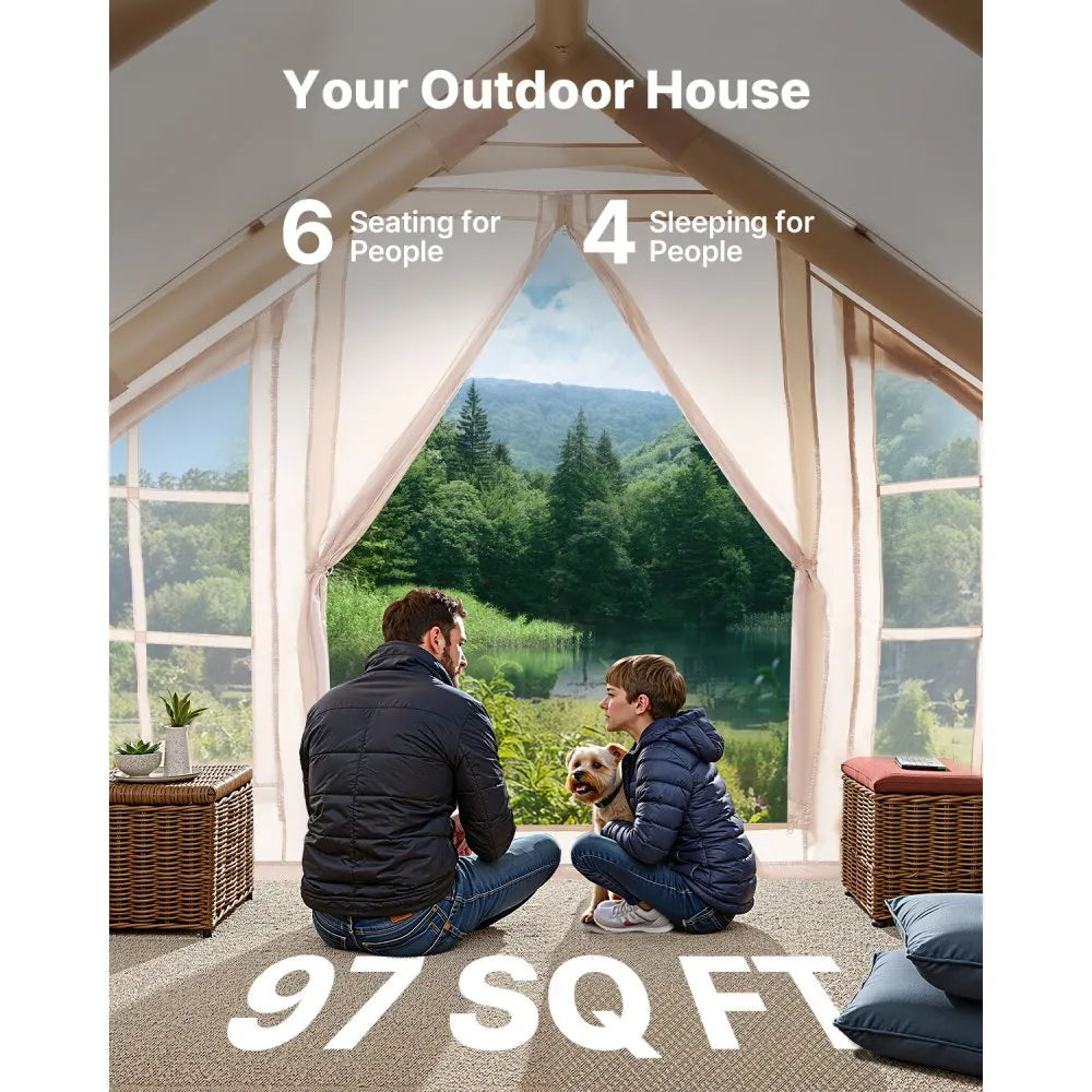 ZJTM1360 - Spacious 97 sq.ft Inflatable Tent for 4-6 People with Pump