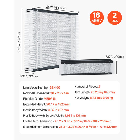 SEN-05 - 20x25x4 Electrostatic HVAC Filter for Dust & Air Purification
