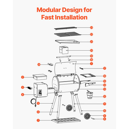 VA-456 - Portable Electric Wood Pellet Smoker Grill with 456 Sq.in Cooking Area