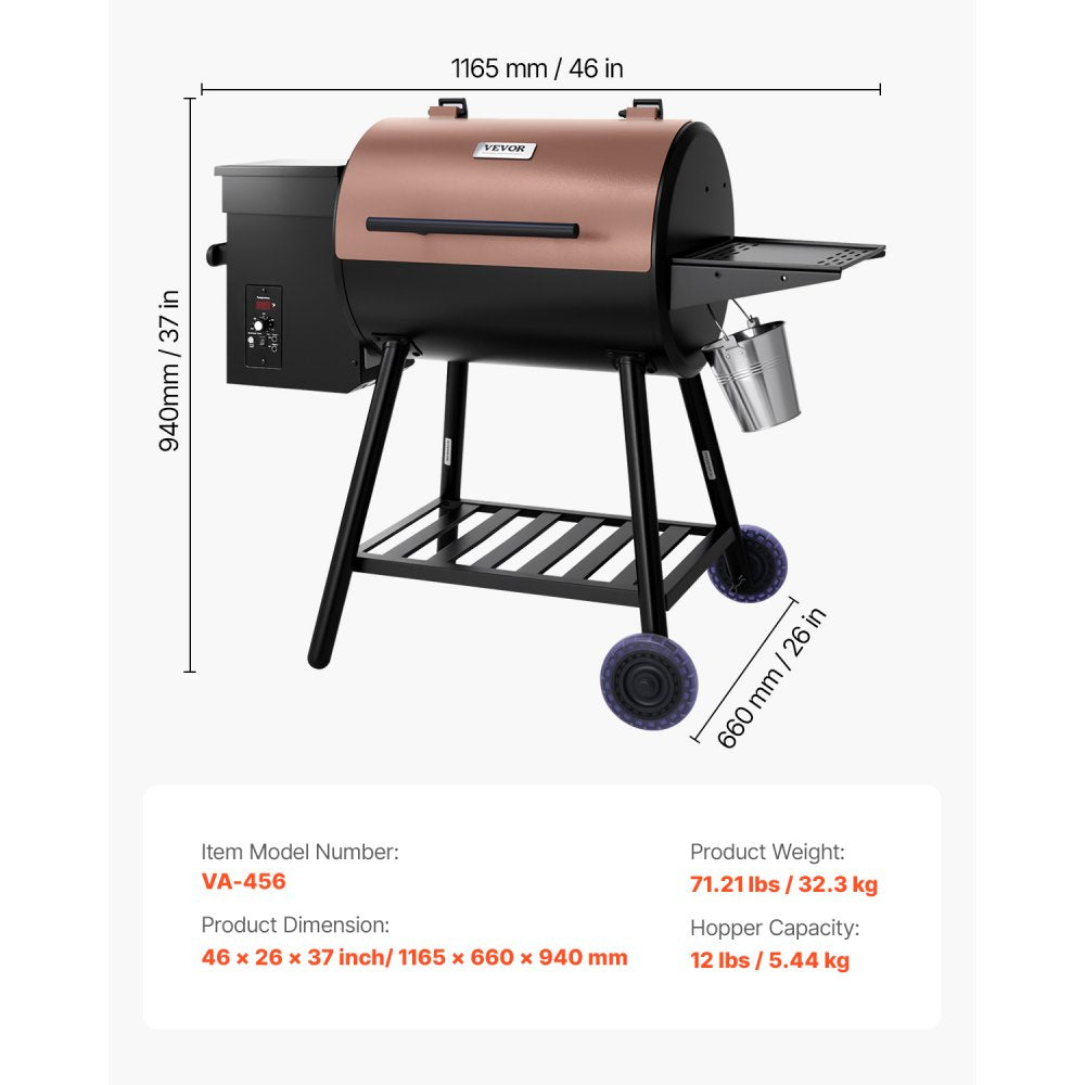 VA-456 - Portable Electric Wood Pellet Smoker Grill with 456 Sq.in Cooking Area