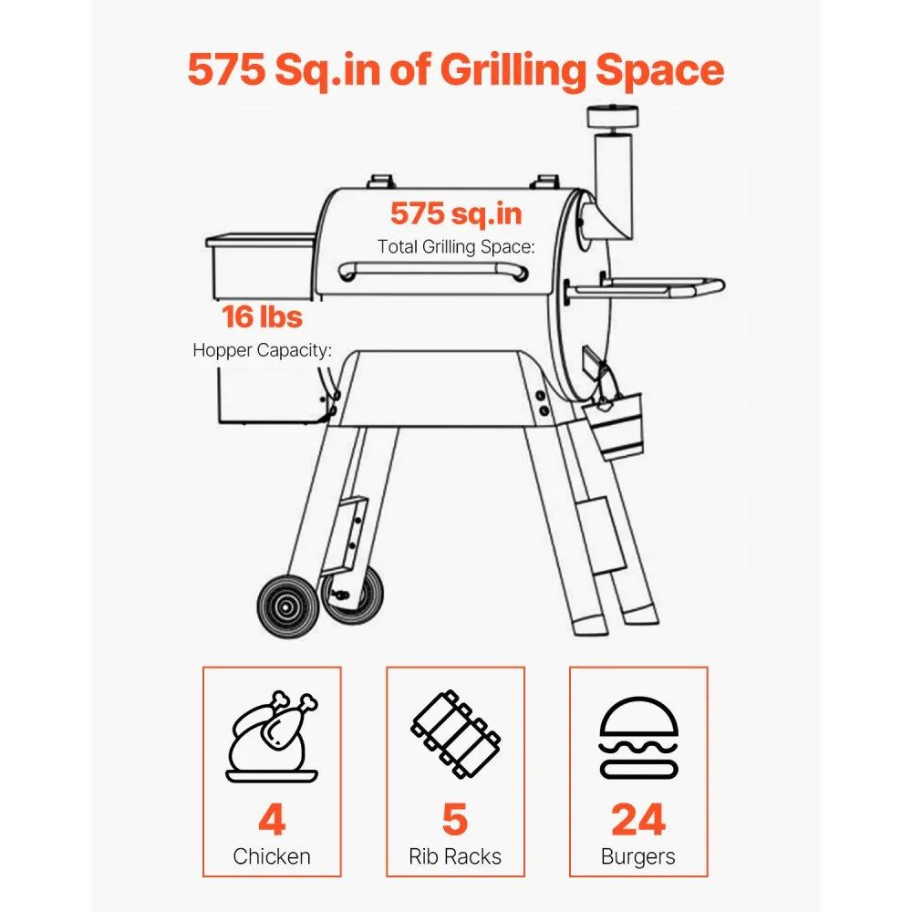 VA-575 - Durable Electric Wood Pellet Grill with 575 sq.in Cooking Area