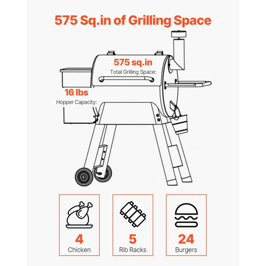 VA-575 - Durable Electric Wood Pellet Grill with 575 sq.in Cooking Area