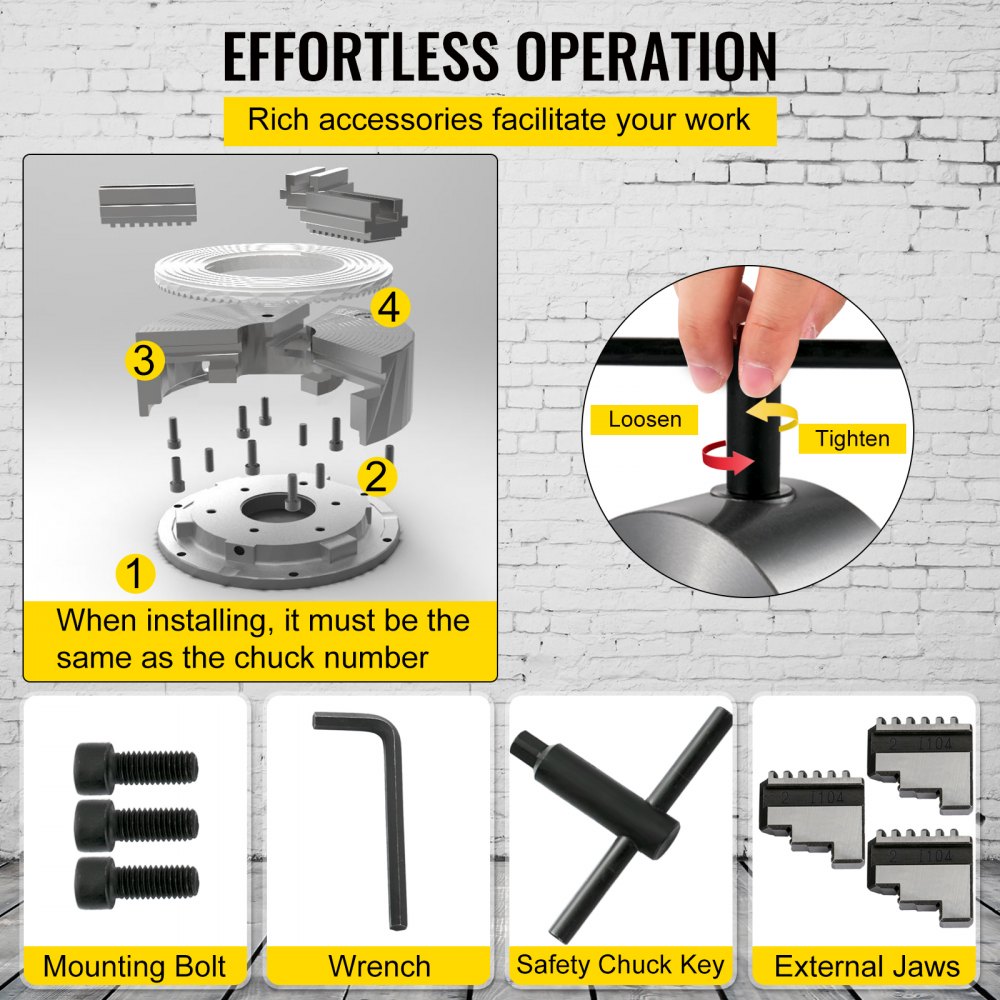 K11-100 - Durable 4" Self-Centering Lathe Chuck with Three Jaws