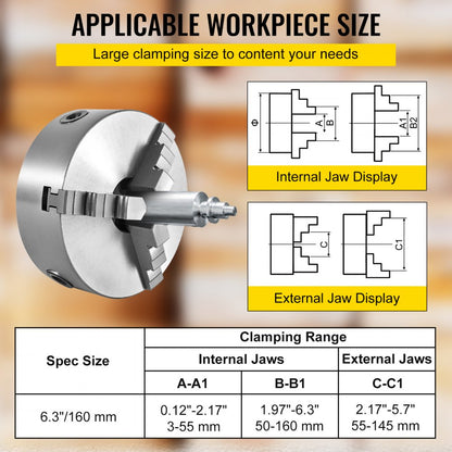 K11-160 - 6.3" Self-Centering 3-Jaw Lathe Chuck for Precision Grinding