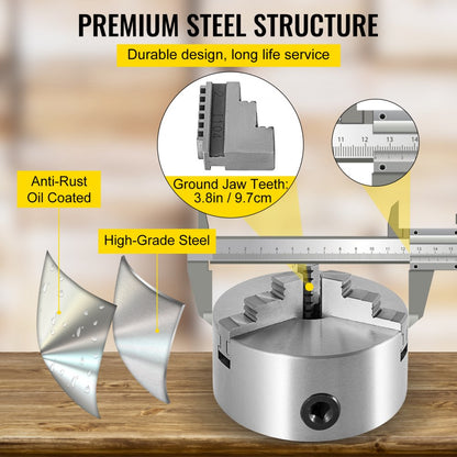 K11-200 - 8" Self-Centering Steel Lathe Chuck for Versatile Use