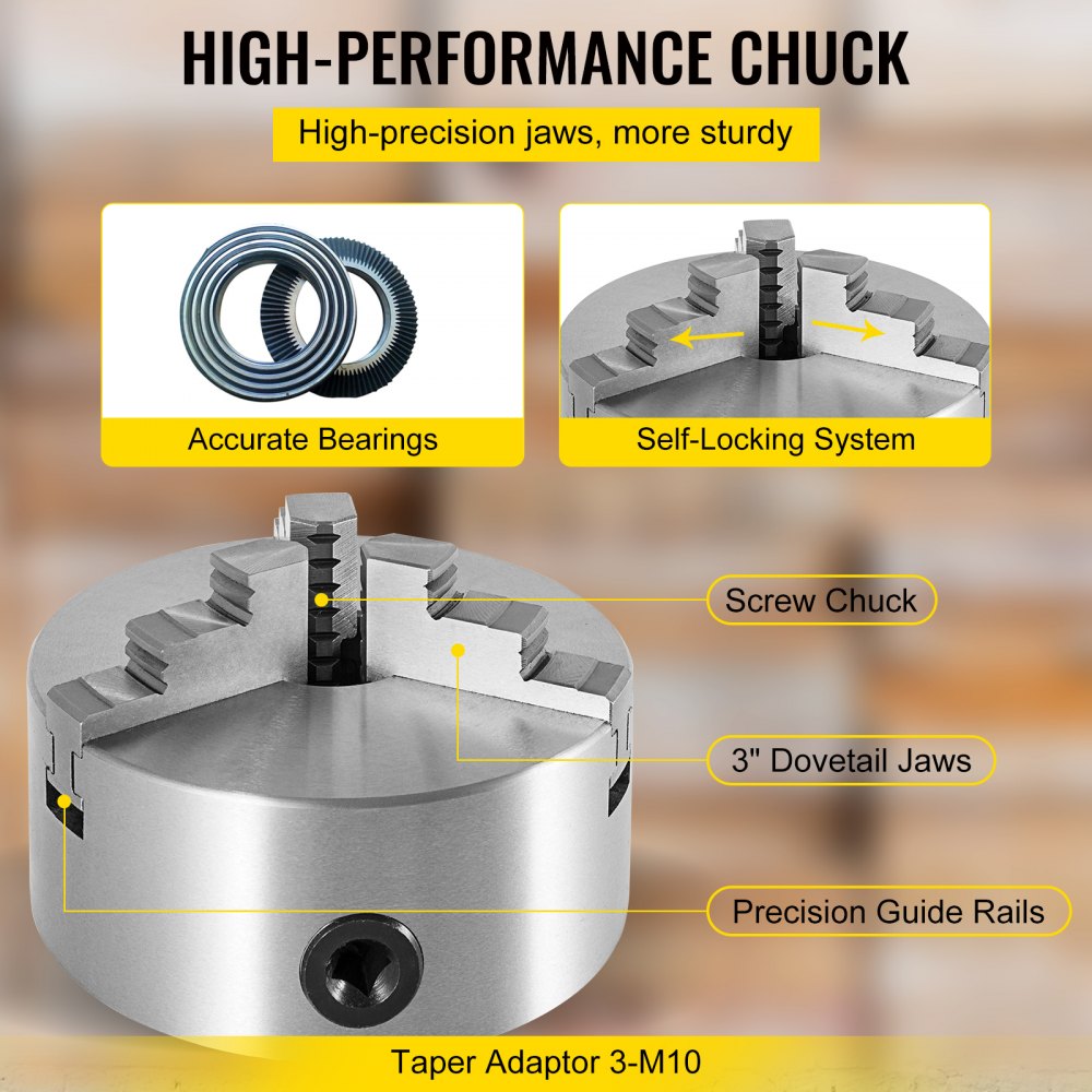 K11-200 - 8" Self-Centering Steel Lathe Chuck for Versatile Use