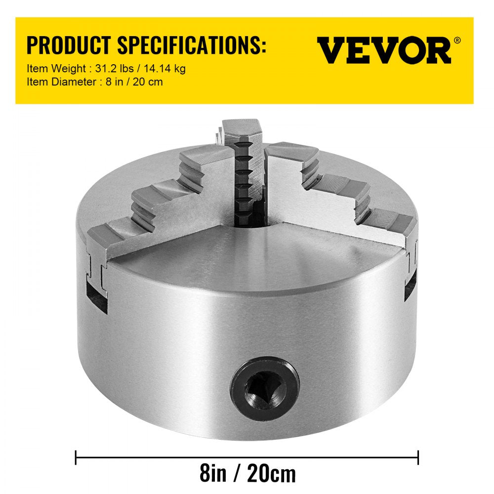K11-200 - 8" Self-Centering Steel Lathe Chuck for Versatile Use