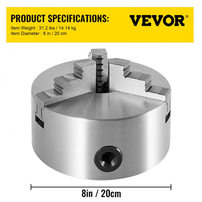 K11-200 - 8" Self-Centering Steel Lathe Chuck for Versatile Use