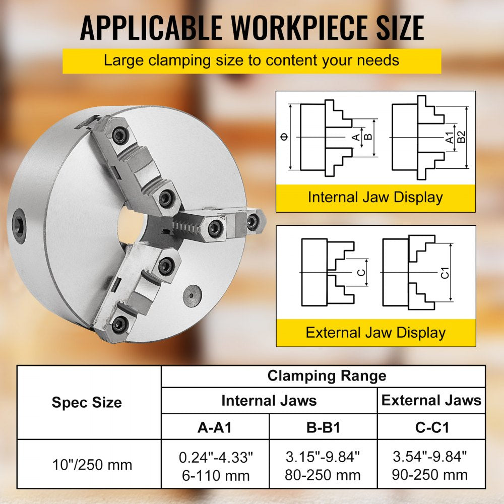 K11-250A - 10" Hardened Steel Lathe Chuck with Self-Centering Jaws
