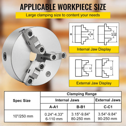 K11-250A - 10" Hardened Steel Lathe Chuck with Self-Centering Jaws