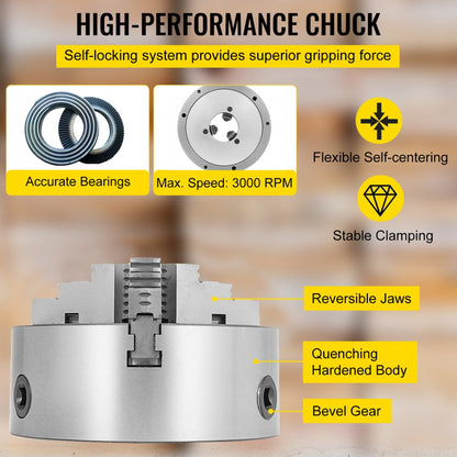 K11-250A - 10" Hardened Steel Lathe Chuck with Self-Centering Jaws