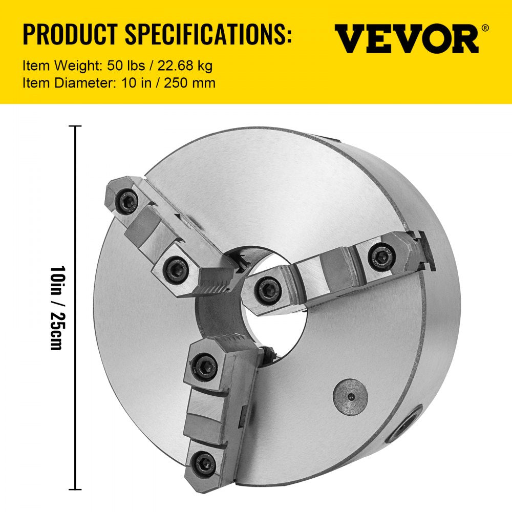 K11-250A - 10" Hardened Steel Lathe Chuck with Self-Centering Jaws