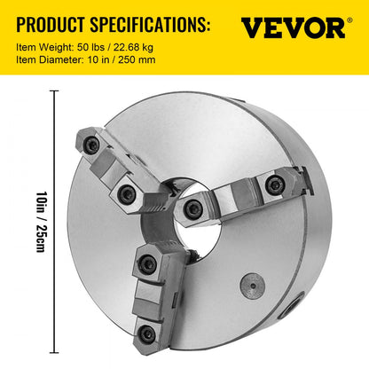 K11-250A - 10" Hardened Steel Lathe Chuck with Self-Centering Jaws