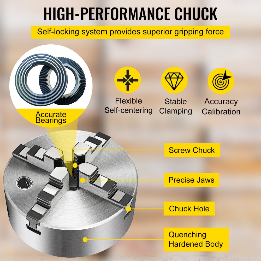 010147920367 - 6.3" VEVOR 4-Jaw Lathe Chuck in Hardened Steel