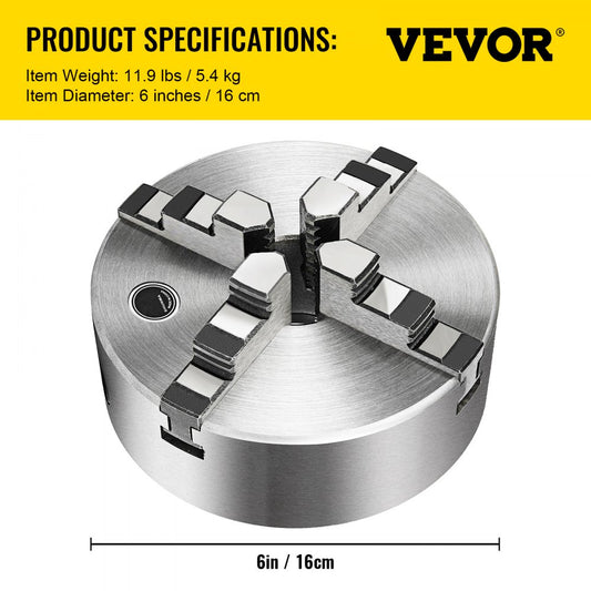 010147920367 - 6.3" VEVOR 4-Jaw Lathe Chuck in Hardened Steel