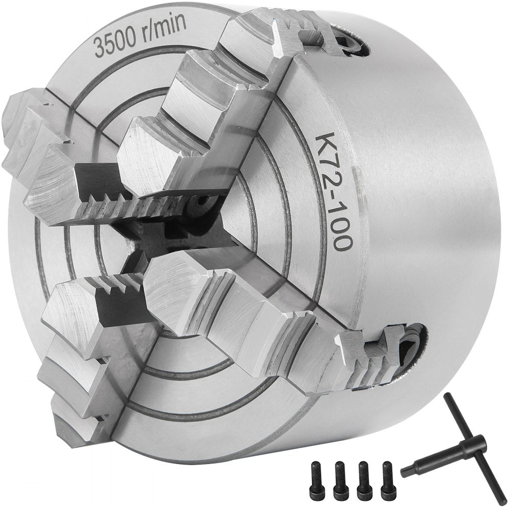 010218472790 - 4-Jaw Lathe Chuck, 0.236"-1.77" Holding Range, Steel Construction