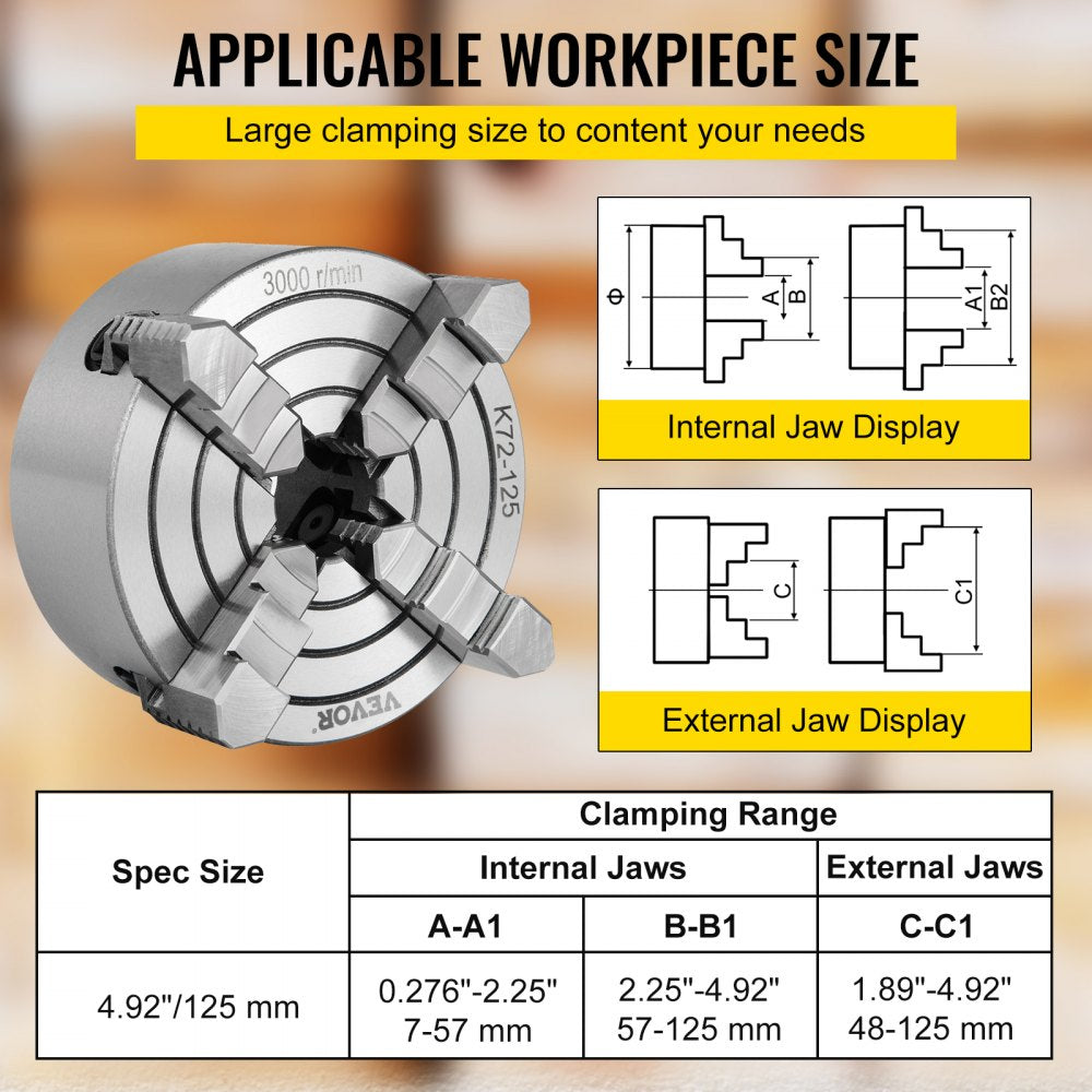010411144252 - 5-Inch Cast Iron 4-Jaw Lathe Chuck for Precision Machining