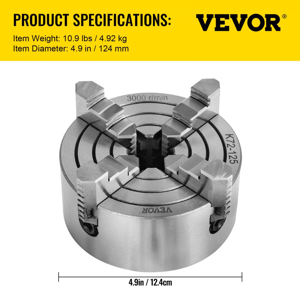 010411144252 - 5-Inch Cast Iron 4-Jaw Lathe Chuck for Precision Machining