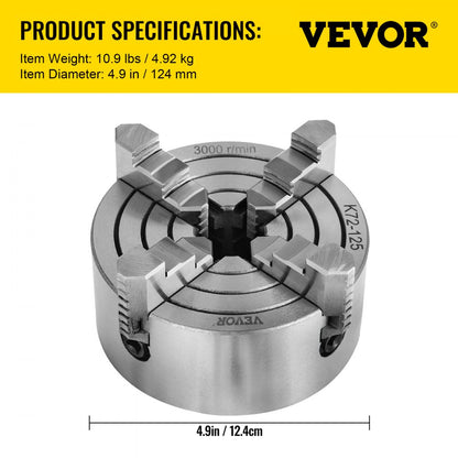 010411144252 - 5-Inch Cast Iron 4-Jaw Lathe Chuck for Precision Machining